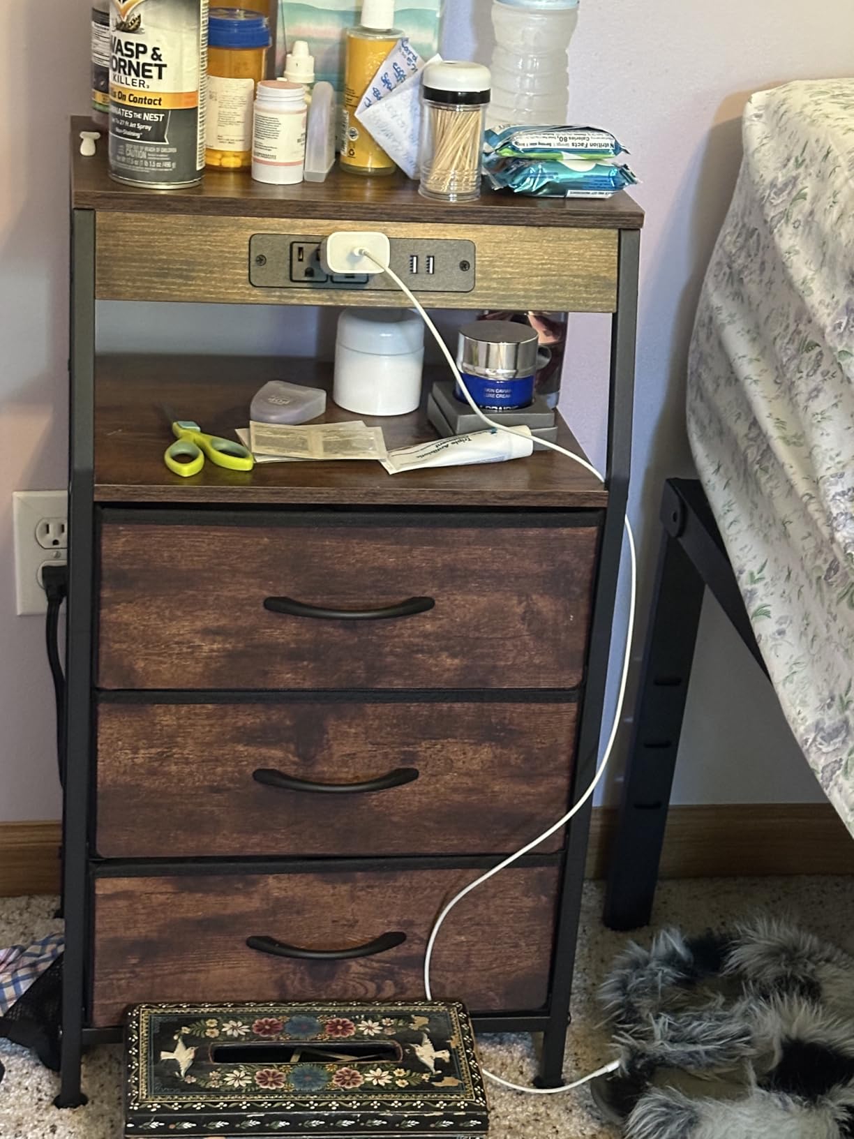 Furnulem Night Stand with Charging Station, 3 Fabric Drawers Bedside Table customer photo 1