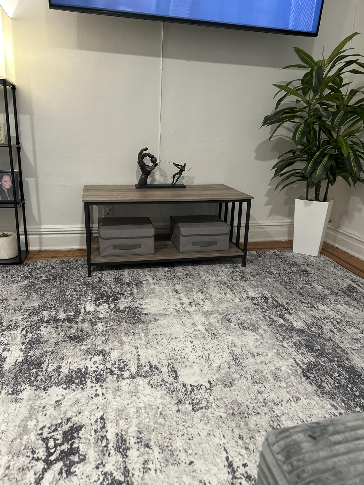 Homeiju Coffee Table for Living Room with Slatted Sides Frame, Modern Farmhouse Living Room Table with 2-Tier Storage Shelf for Home Office, Apartment, Grey Wash, 39 inch customer photo 1