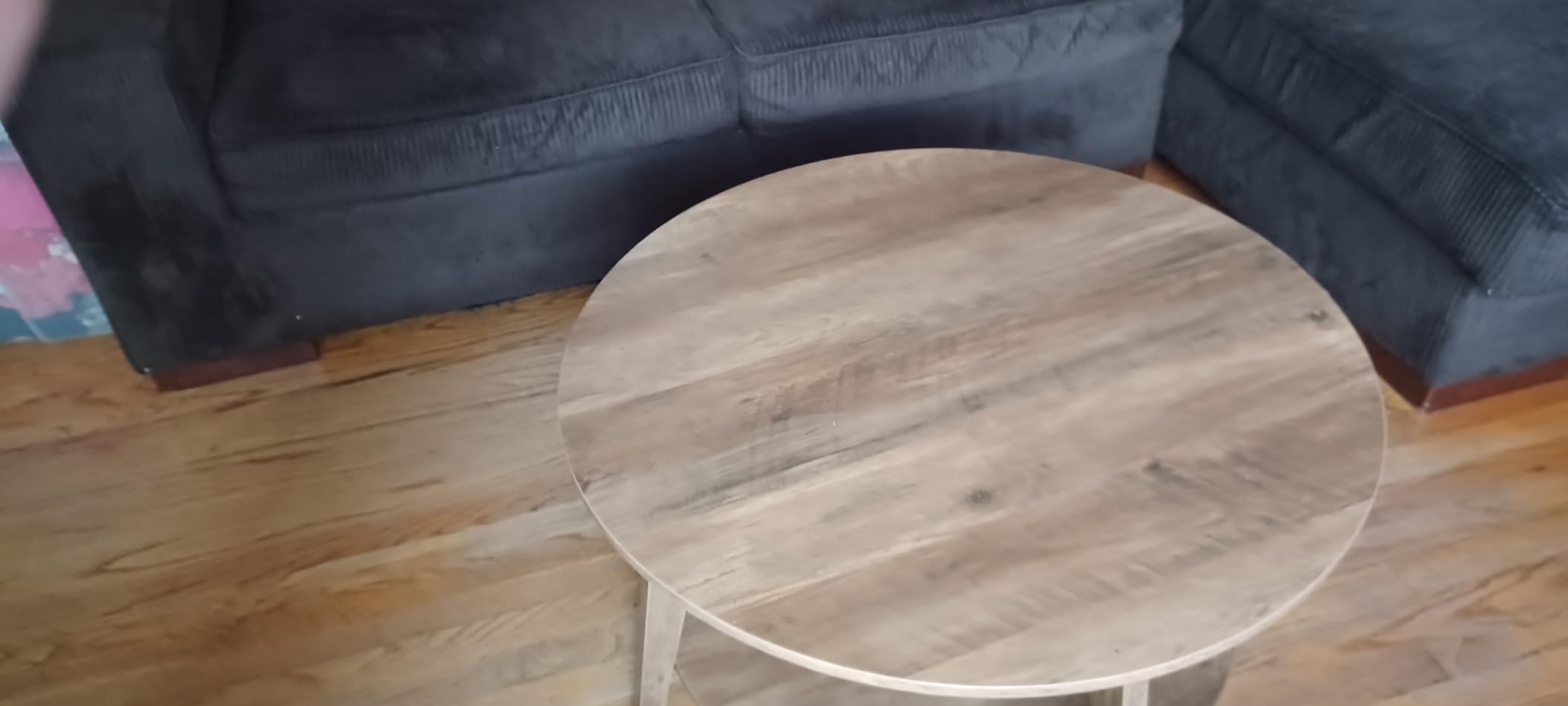 VASAGLE Round Coffee Table, 2-Tier Center Table with Storage, Tapered Legs customer photo 2