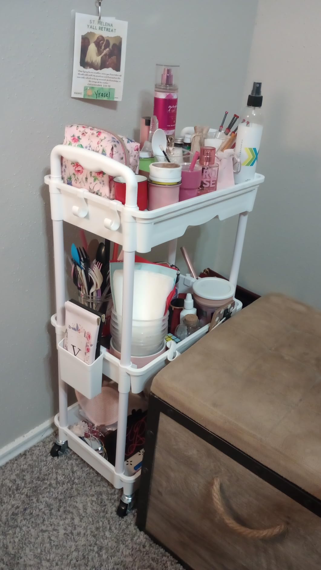 SUNALLY 3 Tier Rolling Cart with Drawer, Craft Storage Cart Organizer,White customer photo 1