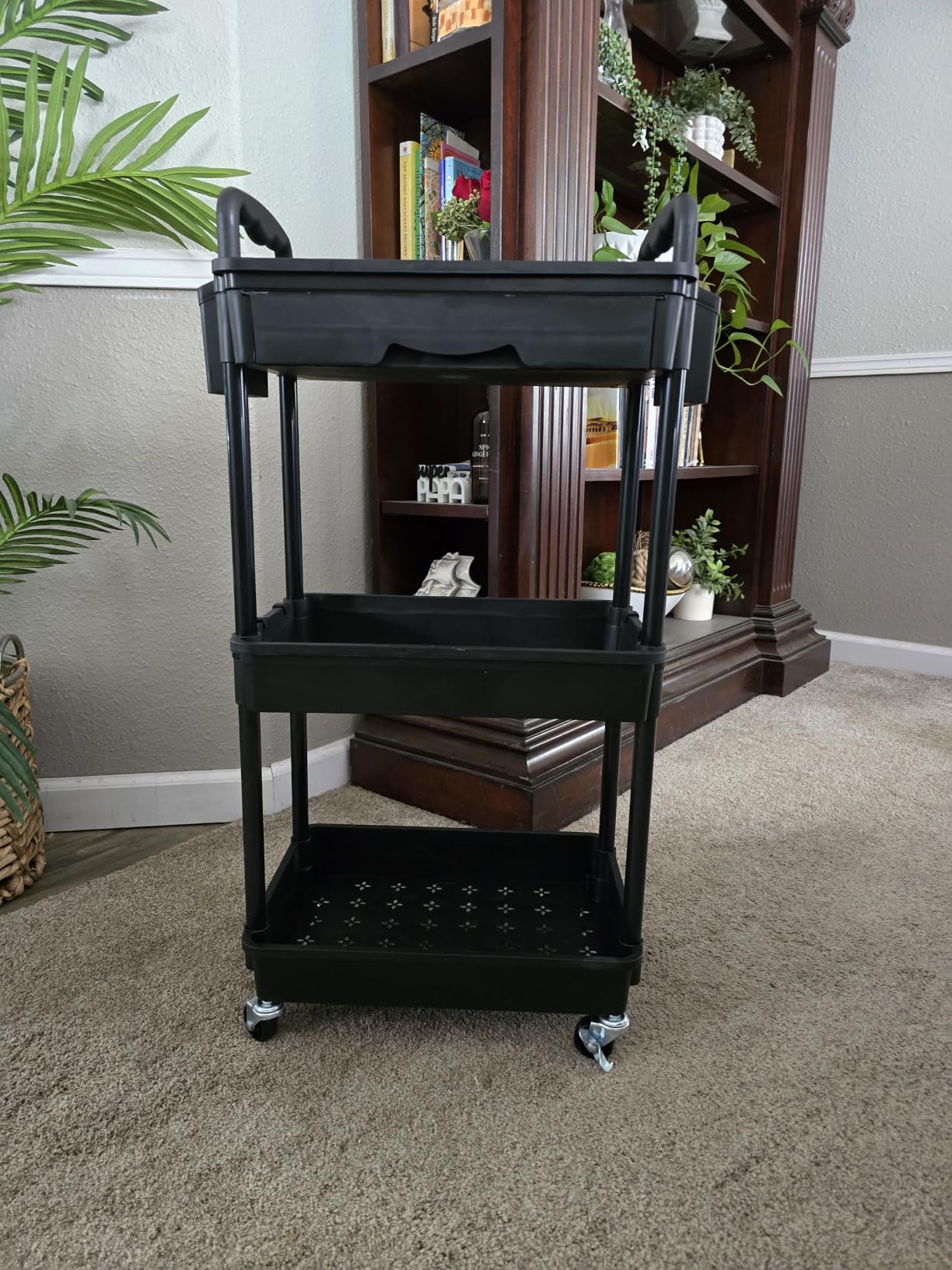 SUNALLY 3 Tier Rolling Cart with Drawer, Craft Storage Cart Organizer,White customer photo 2