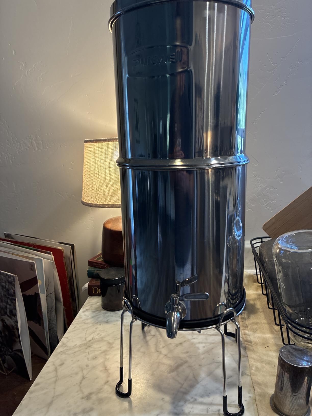 Purewell 3-Stage Gravity Fed Water Filter System, 2.25 Gallon Stainless Steel Countertop System with 2 Washable Ceramic Filters and Stand, Reduce up to 99% Chlorine, PW-OBT customer photo 2