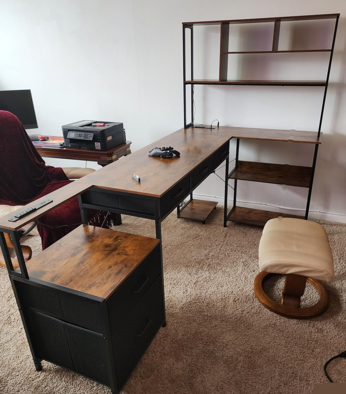 AODK 71 inch L Shaped Desk with 5 Drawers, LED Light & 2 Power Outlets customer photo 1