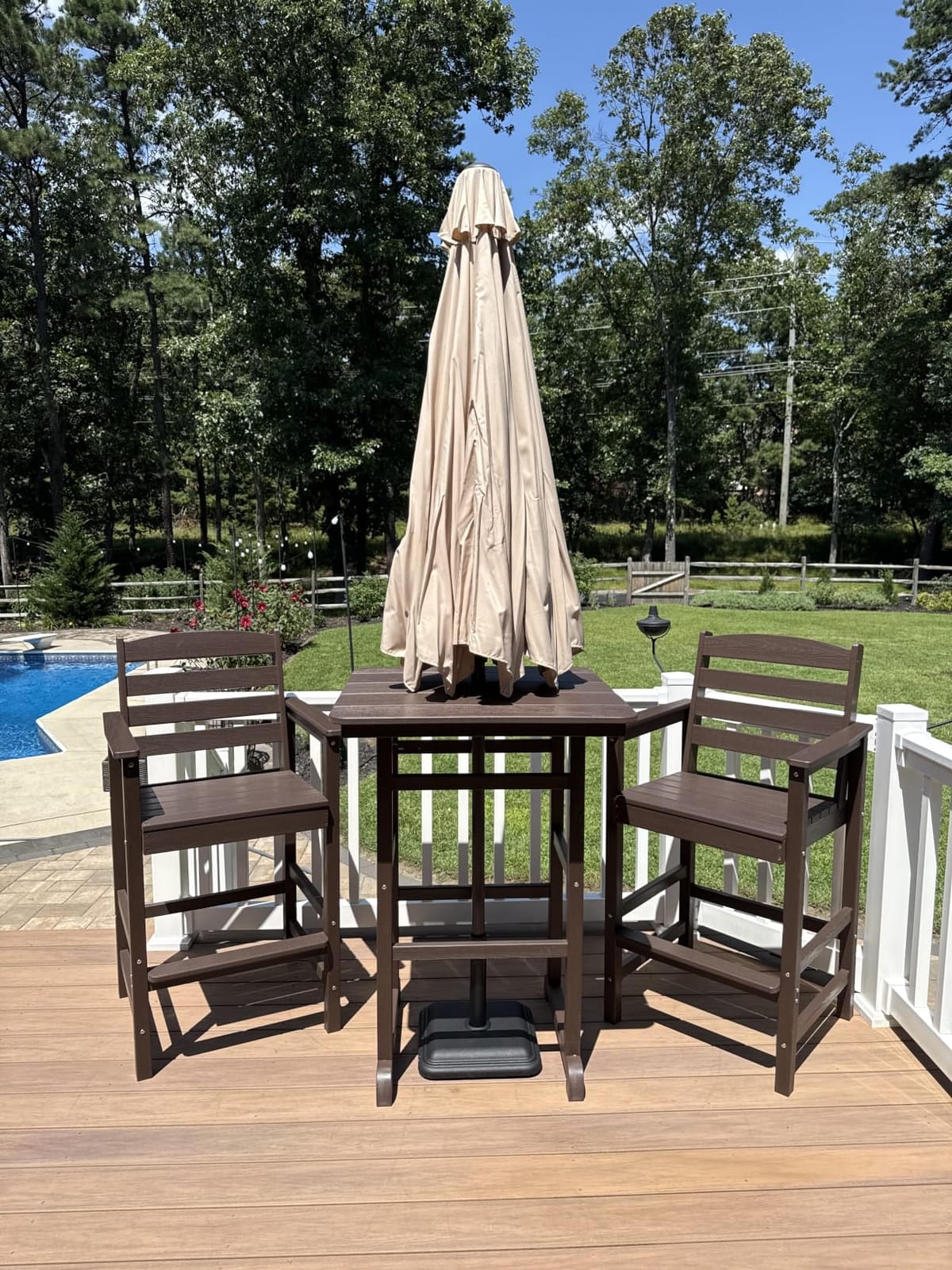 SERWALL 3 Pcs Textilene Bar Height Adirondack Chairs and Table Set, Grey customer photo 2