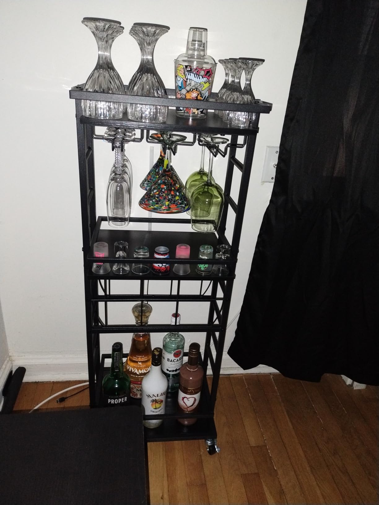 4 Tier Bar Cart for Home with Wheels,Home Bar Serving Cart, Rolling Mini Wine Cart with Wine Rack and Glass Holder, Drink Cart for Dining Room, Living Room, Kitchen, Bar and Outdoor, Rustic Brown customer photo 1