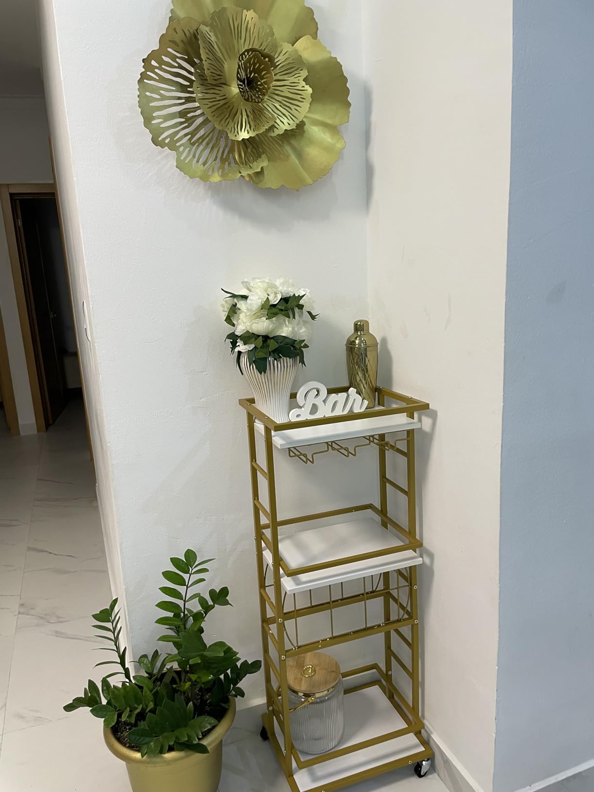4 Tier Bar Cart for Home with Wheels,Home Bar Serving Cart, Rolling Mini Wine Cart with Wine Rack and Glass Holder, Drink Cart for Dining Room, Living Room, Kitchen, Bar and Outdoor, Rustic Brown customer photo 2