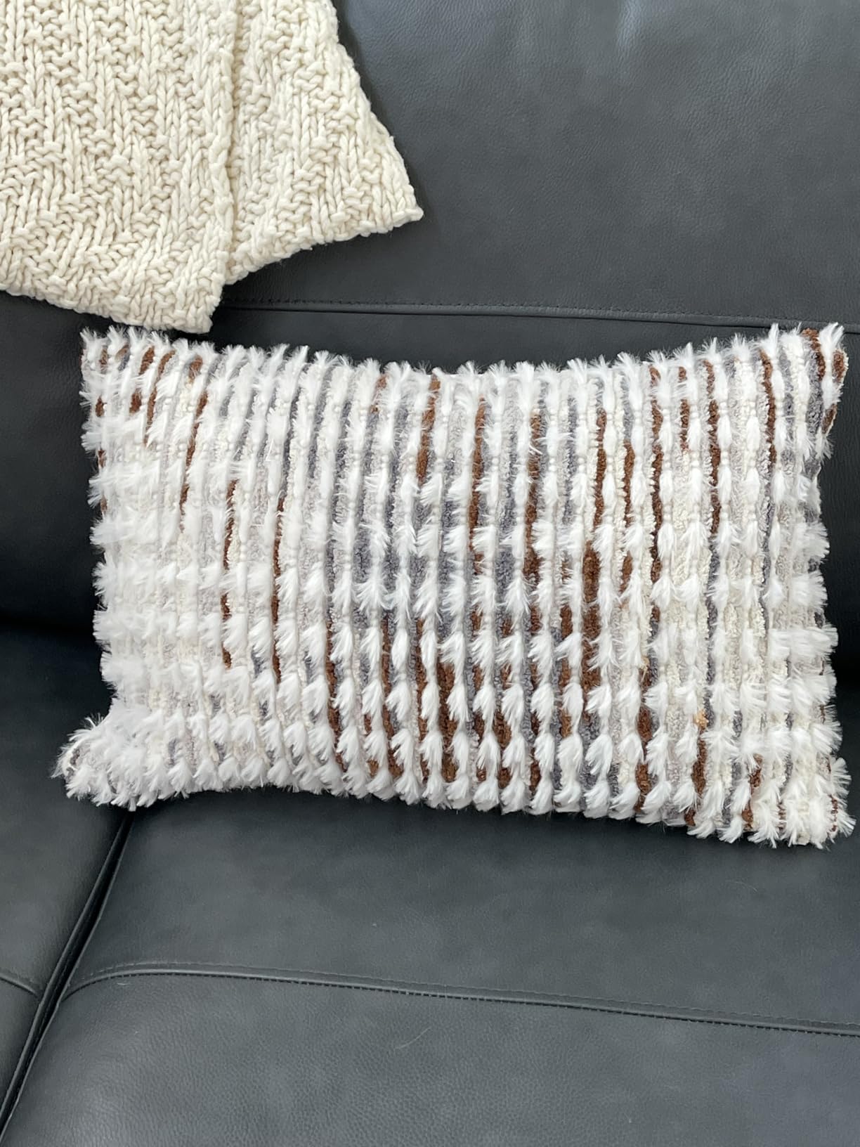 Aeckself Boho Chenille Tufted Pillow Cover 12 x 20 Inch, Rectangle Decorative Lumbar Throw Pillow Cover Neutral Pillowcase for Couch Bedroom Living Room, Orange White customer photo 1