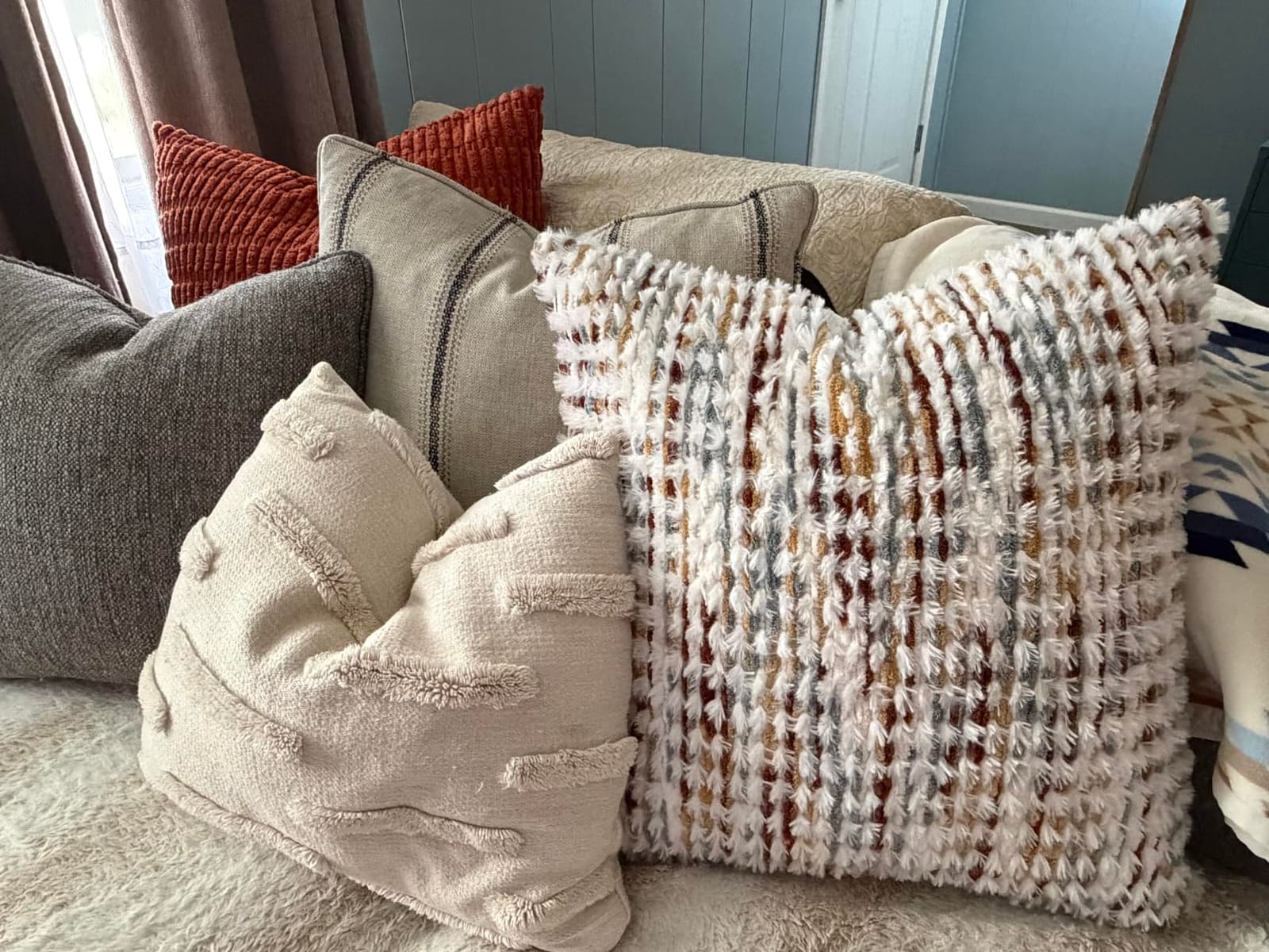Aeckself Boho Chenille Tufted Pillow Cover 12 x 20 Inch, Rectangle Decorative Lumbar Throw Pillow Cover Neutral Pillowcase for Couch Bedroom Living Room, Orange White customer photo 2