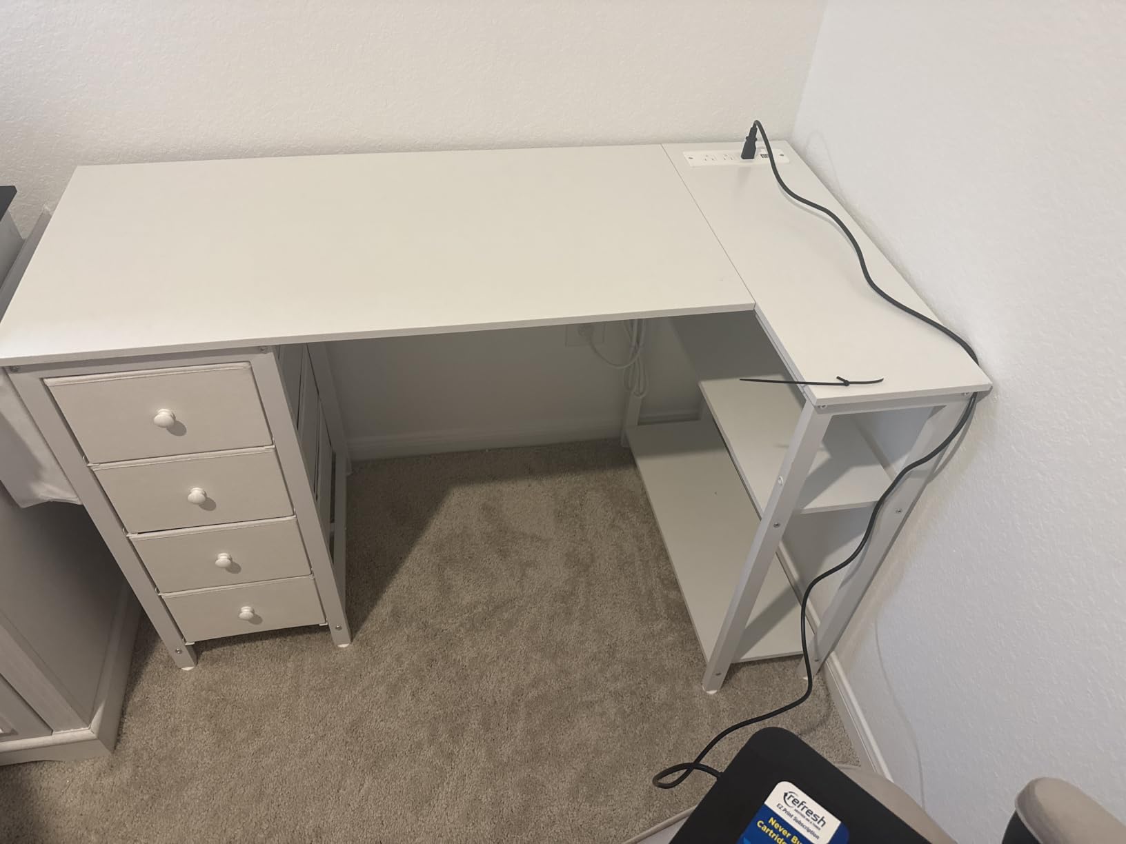 Lufeiya L Shaped Gaming Desk with Drawers & Storage Shelves, 55 Inch Corner Computer Desk with Power Outlet for Home Office Bedroom, L-Shaped Teen PC Desks with Fabric Drawer, Black customer photo 1