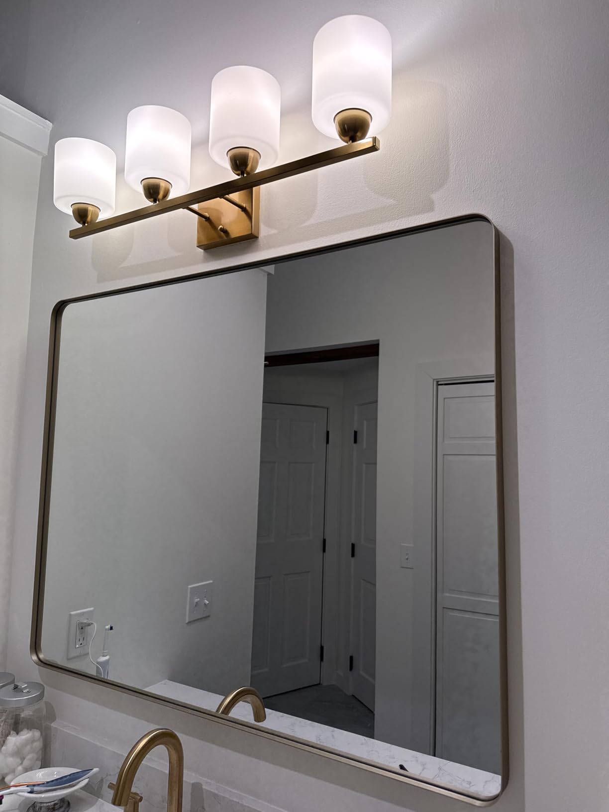 Mecgirn Matte Black Milk Glass Wall Sconces, 1 Pack Hardwired Indoor Wall Light Fixtures for Living Room, Hallway, Bedroom, Ceramic E26 Sockets (Bulbs Not Included) customer photo 1