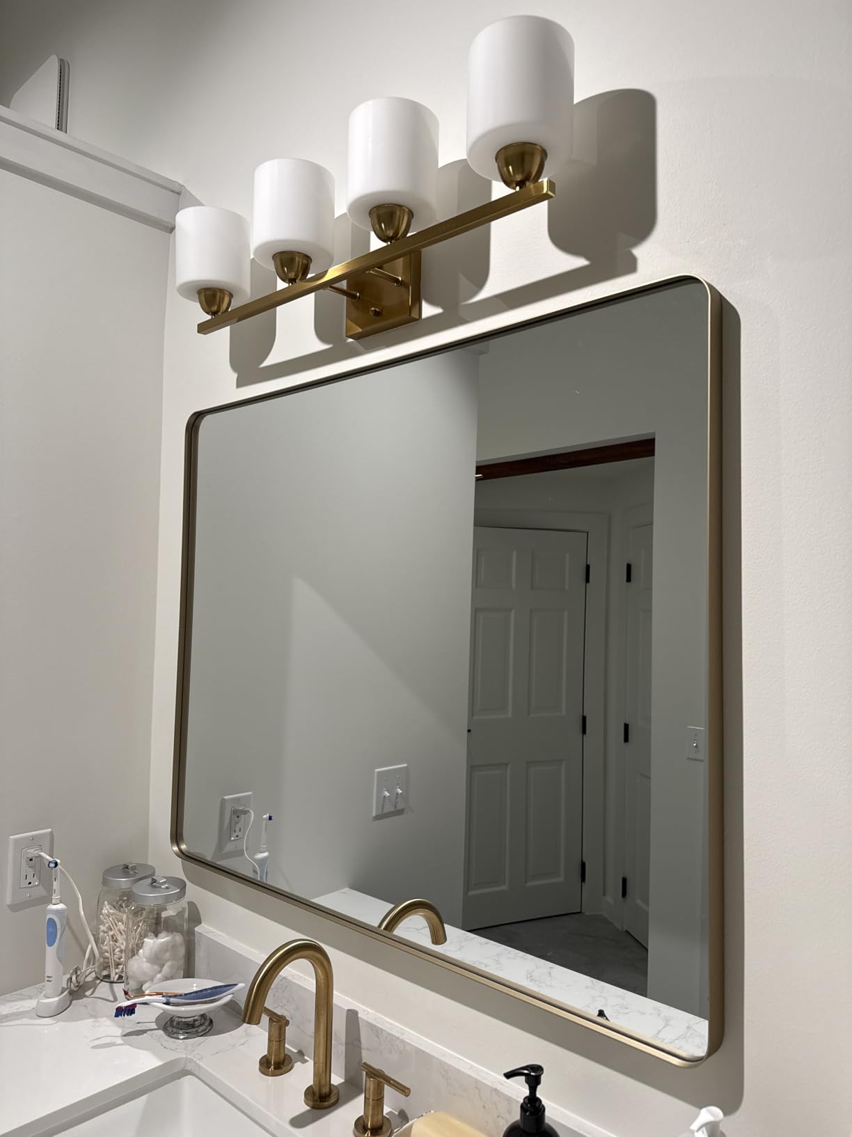 Mecgirn Matte Black Milk Glass Wall Sconces, 1 Pack Hardwired Indoor Wall Light Fixtures for Living Room, Hallway, Bedroom, Ceramic E26 Sockets (Bulbs Not Included) customer photo 2