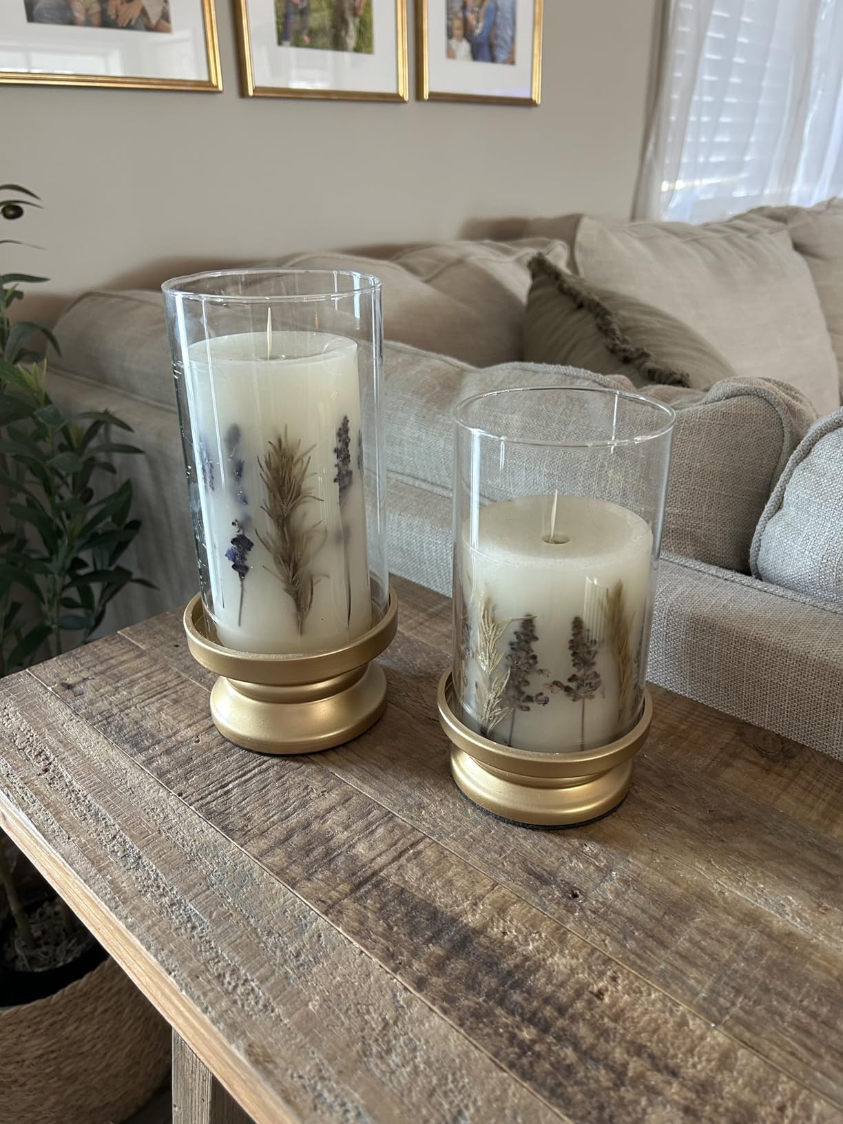 NUPTIO Hurricane Glass Candle Holders for Pillar - Matte Gold - Set of 2 customer photo 1