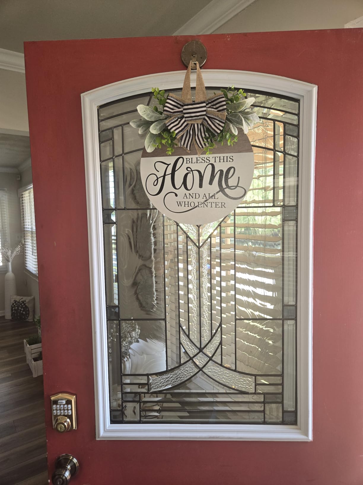 Welcome Sign for Front Door, Rustic Round Wood Wreaths Wall Hanging Outdoor Decor, Porch Fence Decorations Hanging Gift for Home Outdoor for Spring Summer Fall All Seasons Holiday, Bless This Home customer photo 2