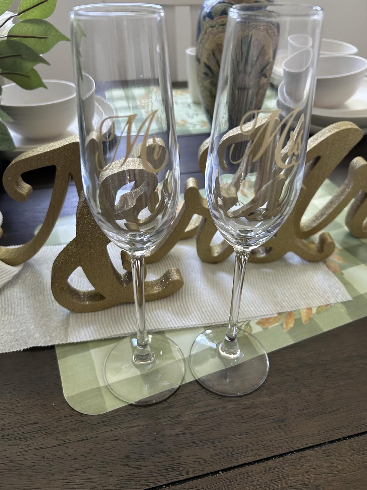 Mfacoy Mr. & Mrs. Champagne Flute Set, Wedding Decor - His and Hers, Wedding Toasting Glasses for Engagement Celebrations, Bridal Shower and Registry Idea, Tall Wine Glasses for Bride and Groom Gifts customer photo 1