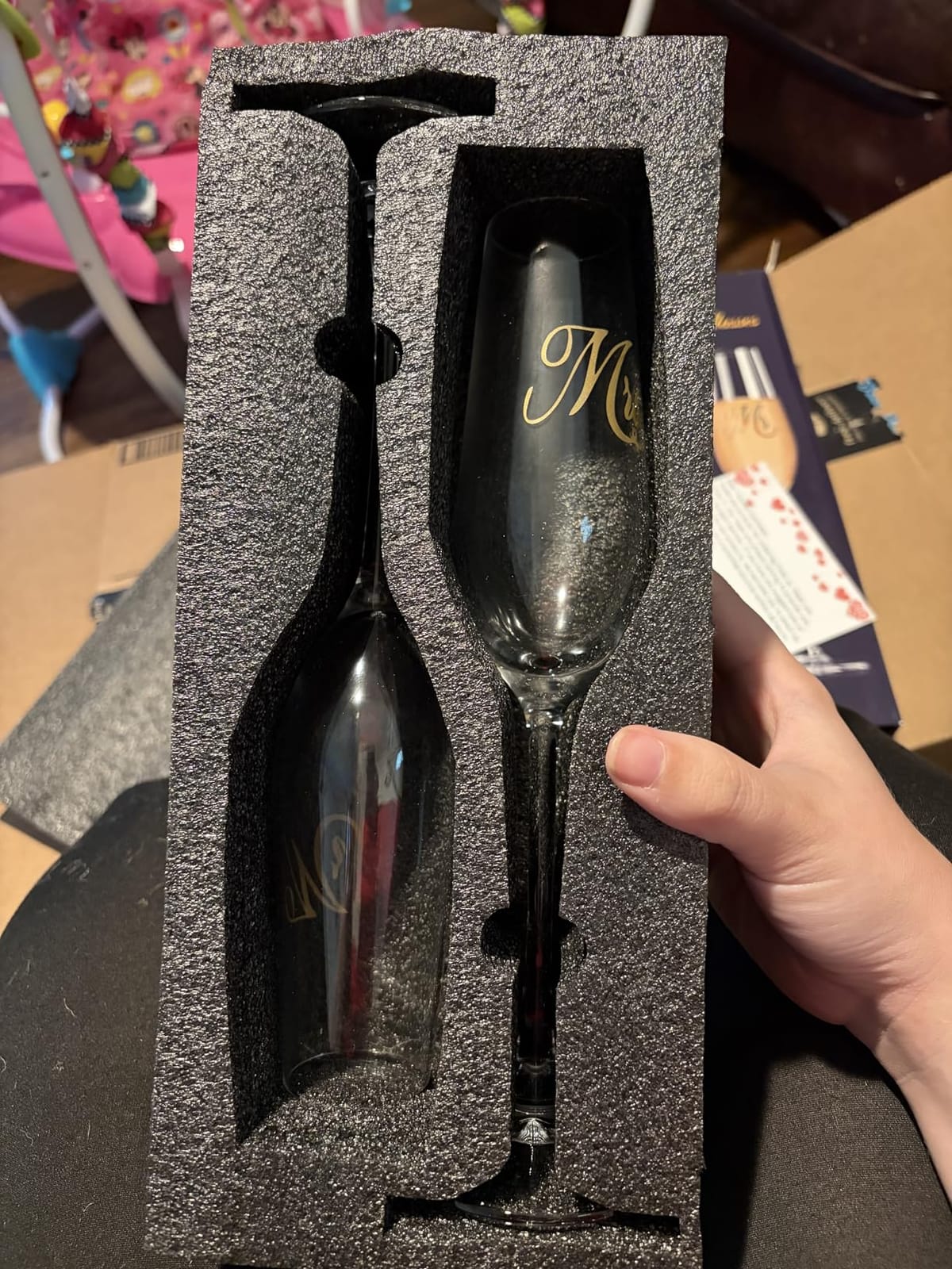 Mfacoy Mr. & Mrs. Champagne Flute Set, Wedding Decor - His and Hers, Wedding Toasting Glasses for Engagement Celebrations, Bridal Shower and Registry Idea, Tall Wine Glasses for Bride and Groom Gifts customer photo 2