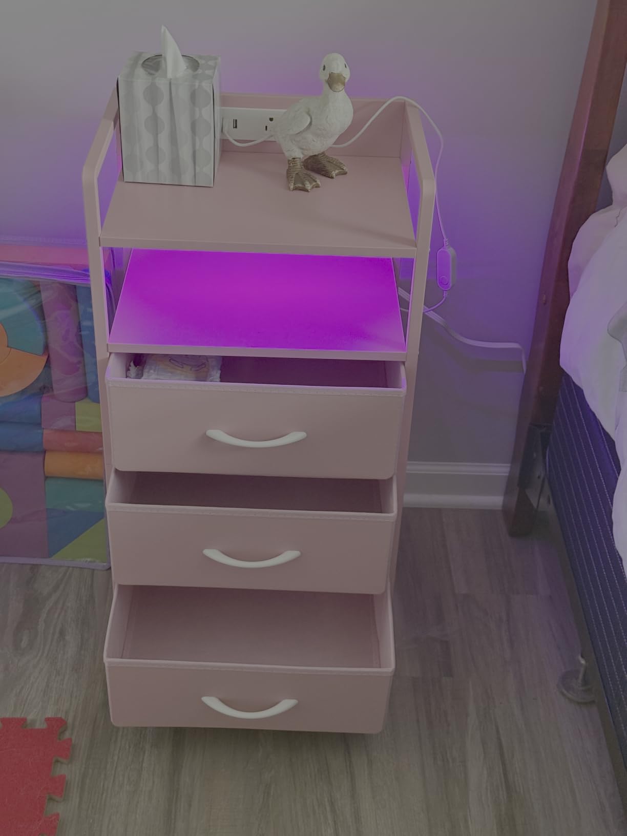 Lazzanto Nightstand with Rear Charging Station, LED Light, 2 Drawers, Black customer photo 2