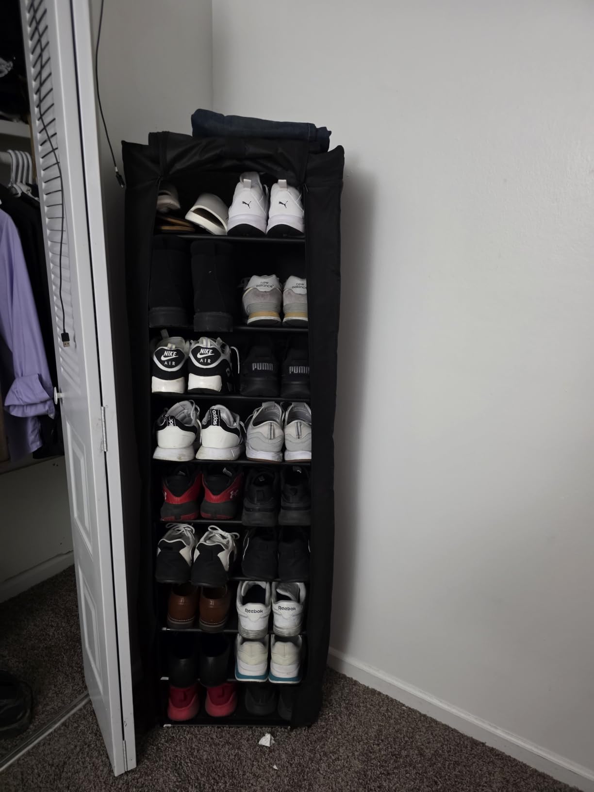 VILICK Shoe Rack with Cover Narrow Shoe Organizer with 4 Side Pockets 10 Tier Tall Shoe Storage Holds 18-22 Pairs Shoes and Boots Shoe Rack for Closet Entryway Garage customer photo 1