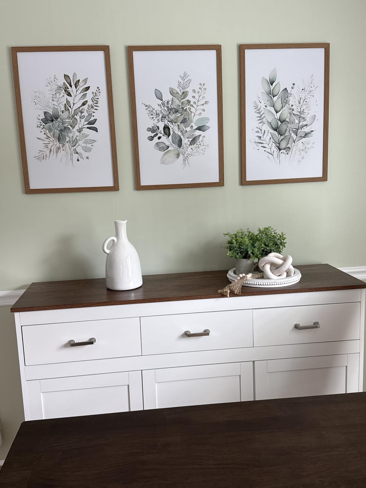 WRFON Framed Sage Green Botanical Wall Art Set of 3, Watercolor Eucalyptus & Wild Plant Canvas Prints, Minimalist Green Wall Decor for Living Room Bedroom Bathroom, 12x16 Inches customer photo 1