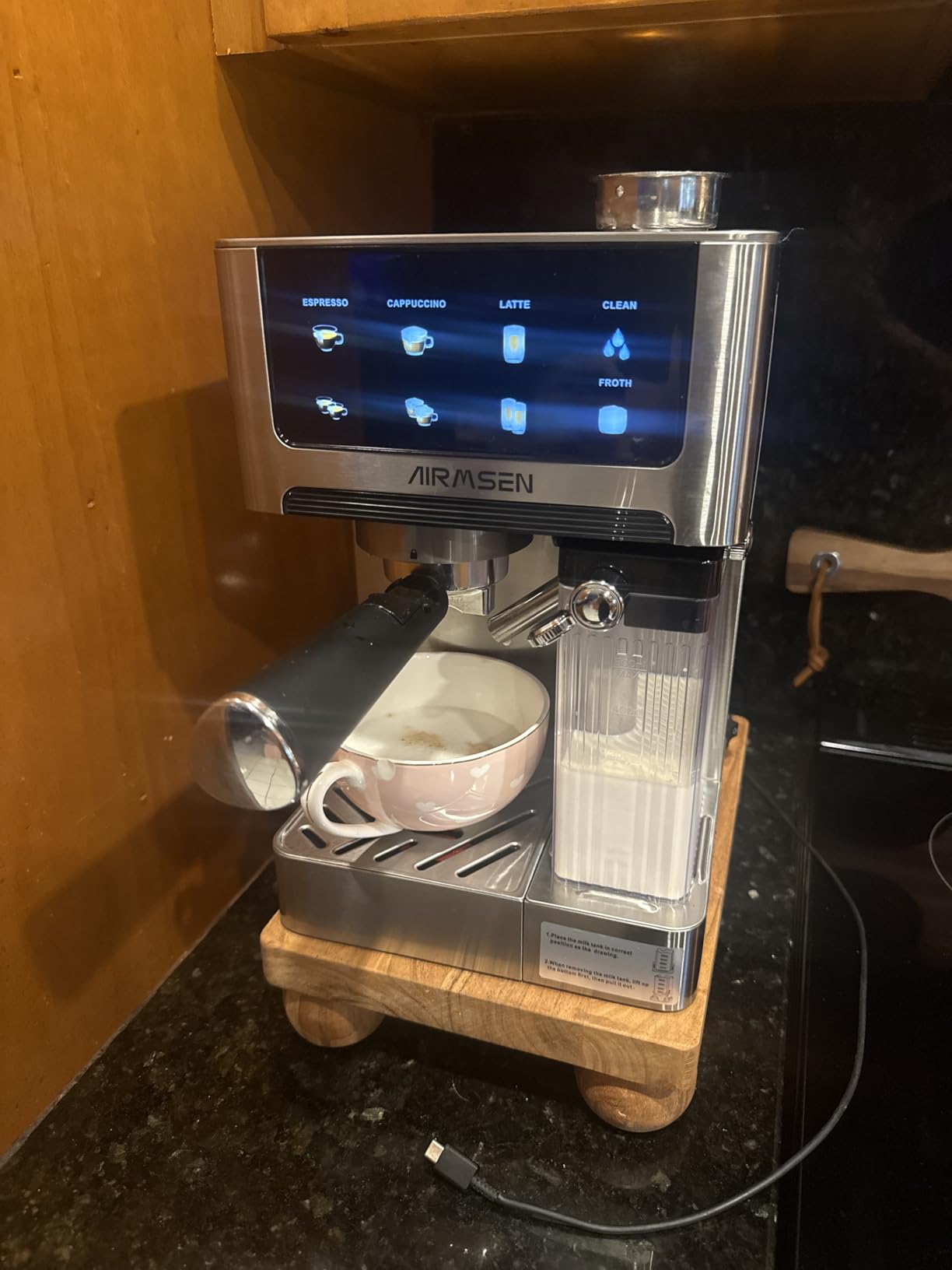 AIRMSEN 20 Bar Espresso Machine with Automatic Milk Frother, Cappuccino & Latte Coffee Maker with Quick Brew Dual Boiler (1350W + 1000W), Stainless Steel, 60oz Water Tank, Touchscreen customer photo 1