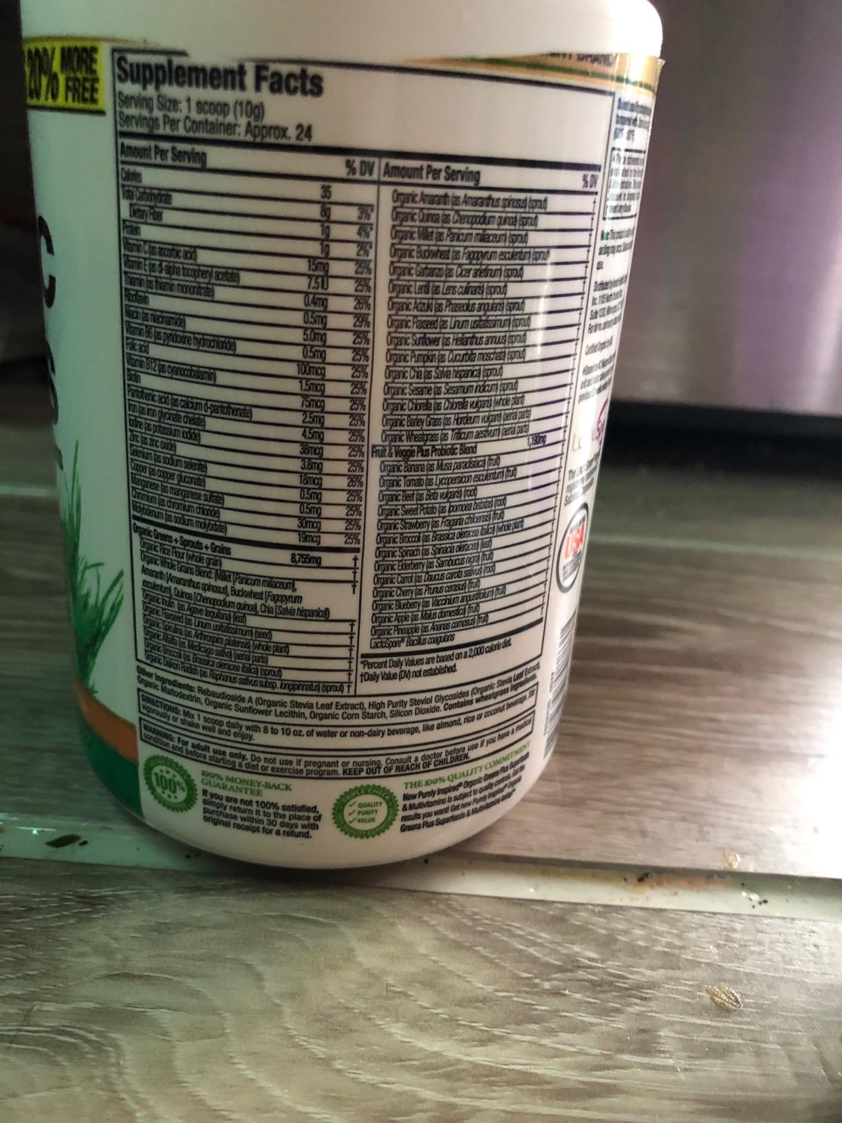 Purely Inspired Organic Greens Powder Superfood Smoothie Mix, Unflavored customer photo 2