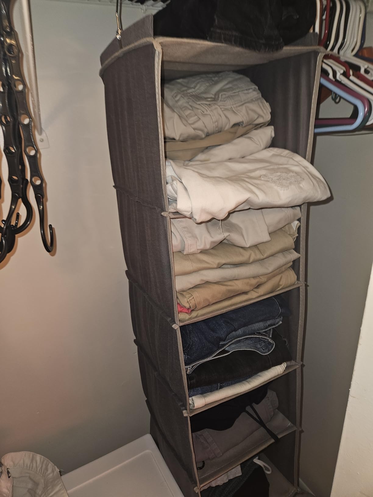 BOOMIBOO Hanging Closet Organize and Shelves,5-Hanging Shelf with 2 Side Pockets,Storage Foldable (Grey) customer photo 1