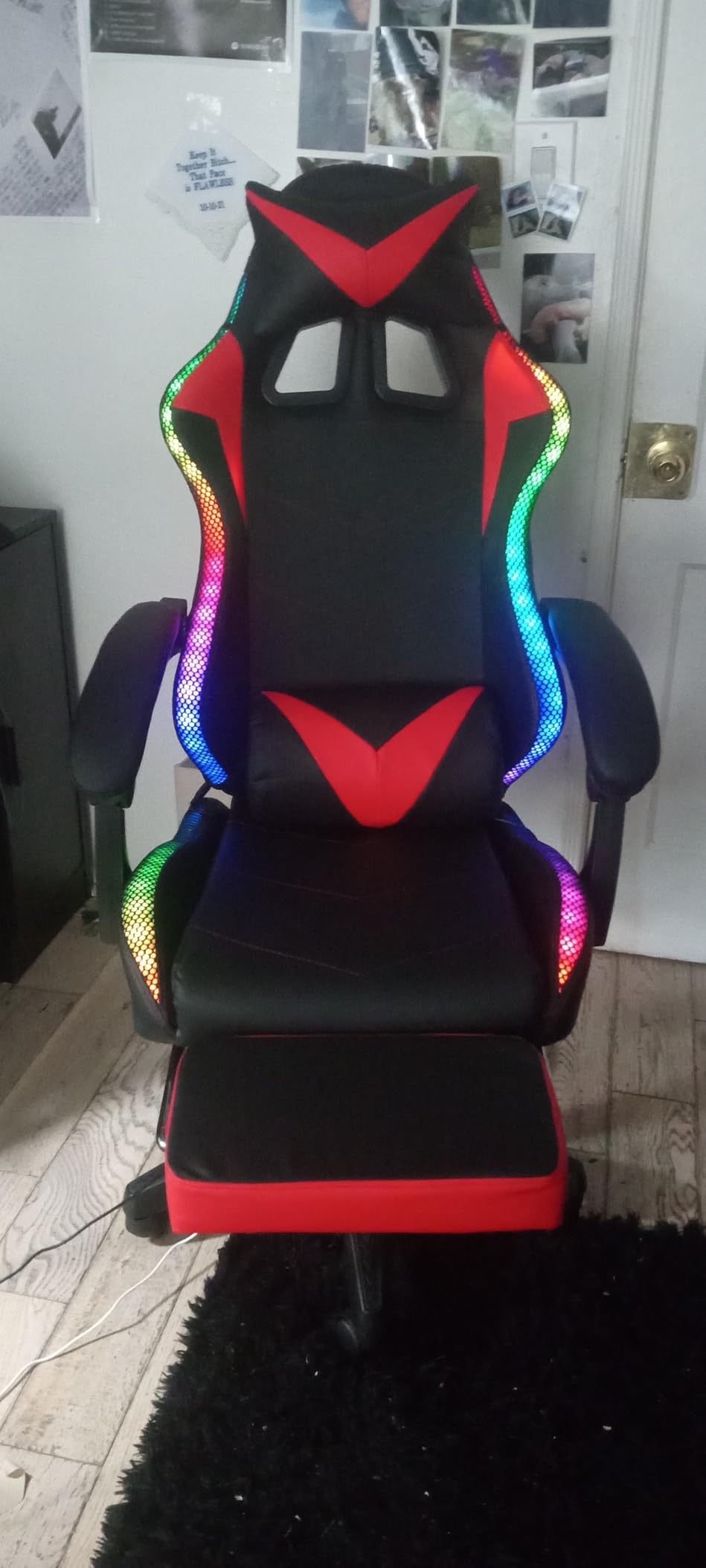 Czlolo Gaming Chair, Racing Style RGB LED Lights Gaming Chairs for Adults and Kids, Lumbar Massager Gamer Chair, High Back Reclining Computer Chair with Footrest and Headrest (Black/Blue) customer photo 1