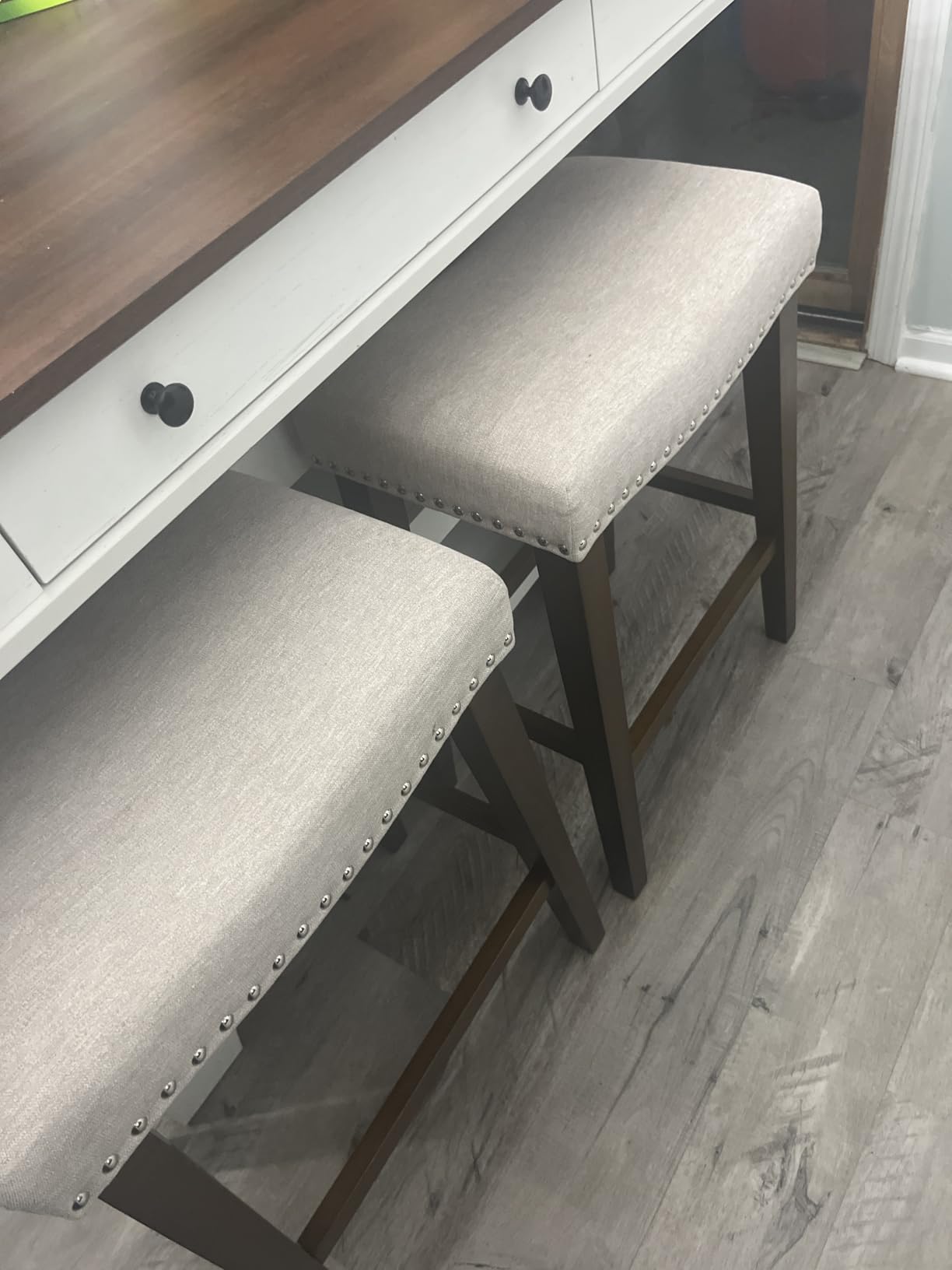 PrimeZone 26 Inch Counter Height Saddle Bar Stools Set of 3, Beige customer photo 2