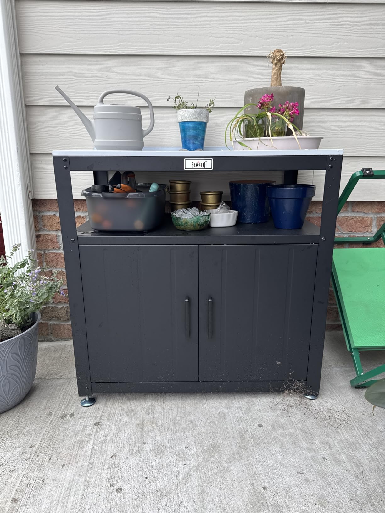 Feasto Metal Outdoor Potting Bench with Storage Cabinet for Garden Work customer photo 1