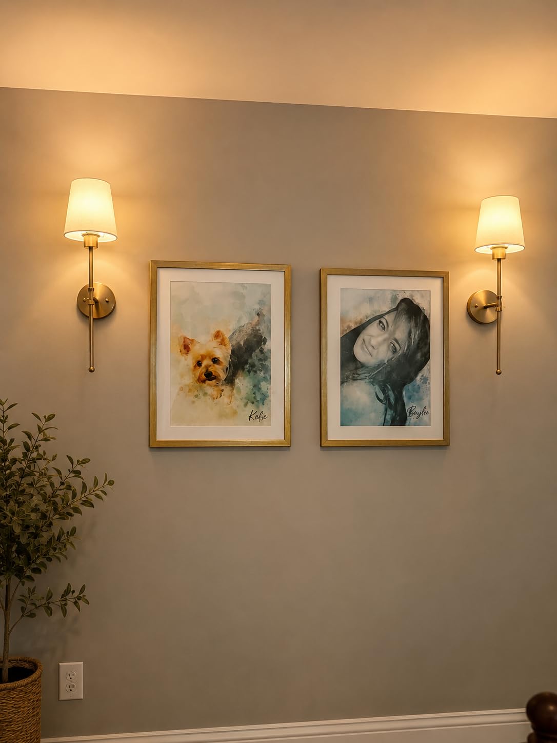 Depuley Battery Operated Wall Sconce: Set of 2 Wireless Wall Lights with 10000mAh Dimmable Bulbs and Remote for Bedroom - Rechargeable 15 Colors Gold Wall Lamp for Living Room Hallway customer photo 2