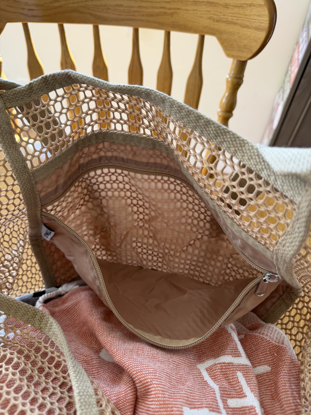 HOHOM Beach Bags for Women, Summer Travel Mesh Tote Bag with Large Inner Pocket, Sandproof Woven Shoulder Handbag customer photo 1