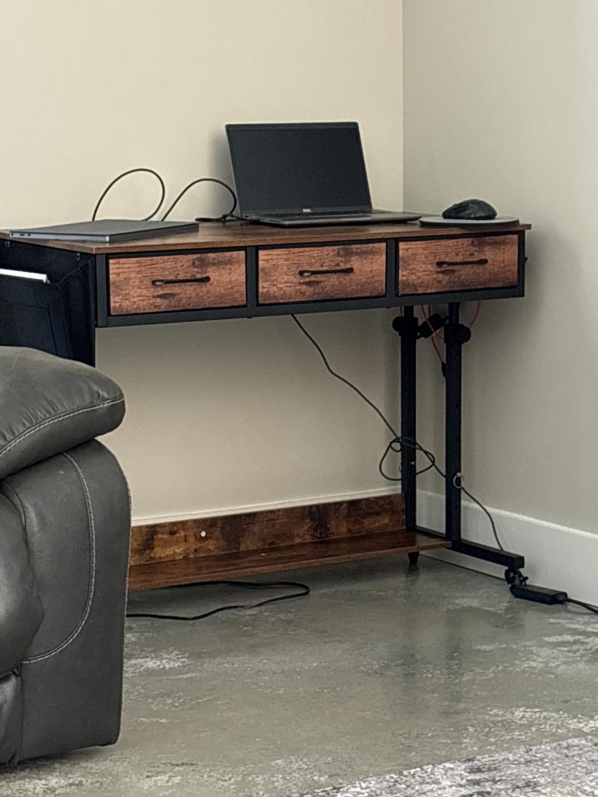 Small Portable Rolling Standing Desk - 32 Inch Adjustable Mobile Stand Up Gaming Desks with 2 Fabric Drawers on Wheels, Couch Sofa Side Laptop Table with Storage for Home Office, Black customer photo 1