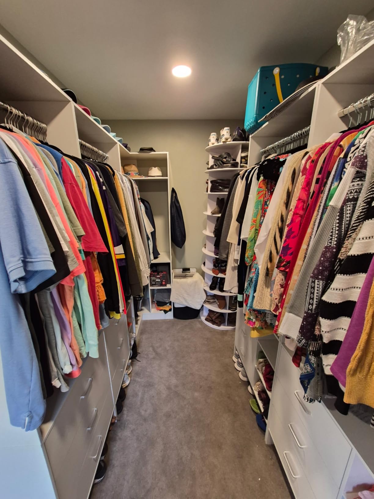 Aheaplus Closet System with 6 Drawers, 4 Hanging Rods & Corner Tower, Corner Closet System with Hanging, 92.6