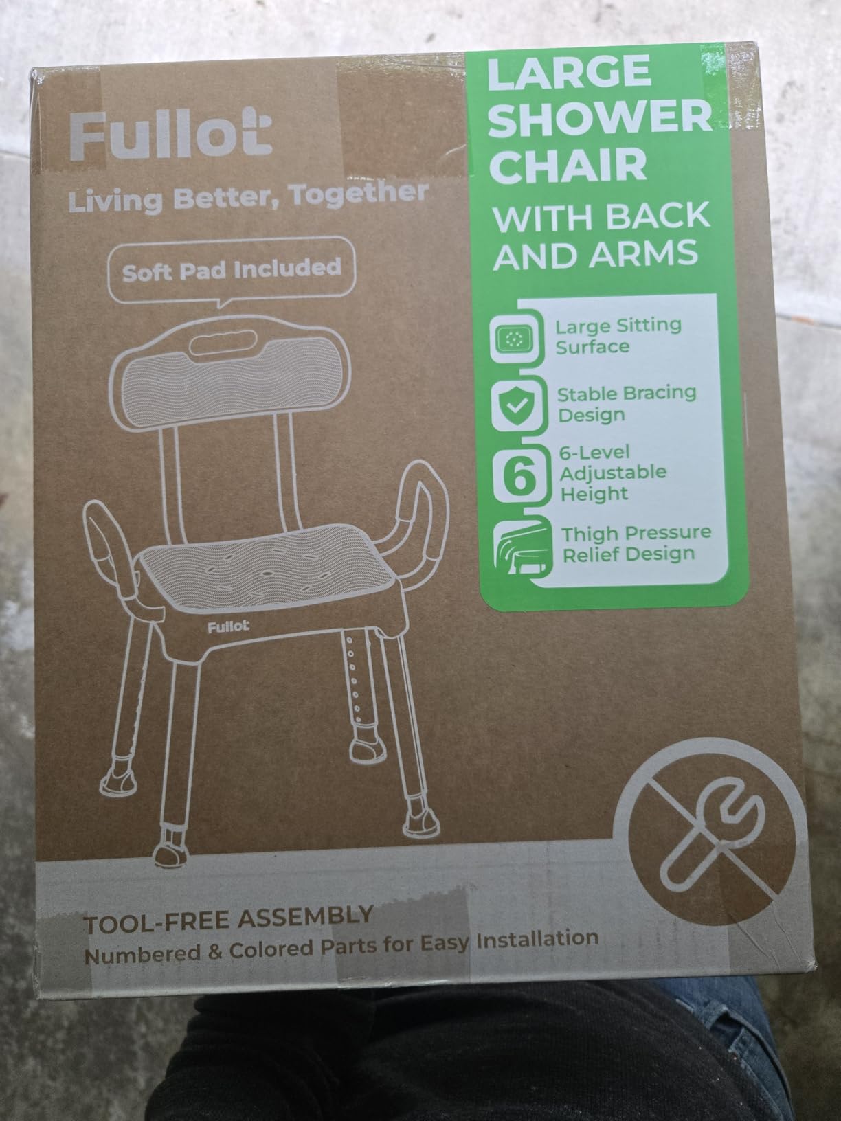 FULLOT Wide Shower Chair for Inside Shower, Stable Bracing Design, 400 lbs | Heavy Duty&Adjustable Shower Chair with Back&Arms for Elderly&Disabled, Shower Seat, Non-Slip Feet for Safety&Comfort,Blue customer photo 1