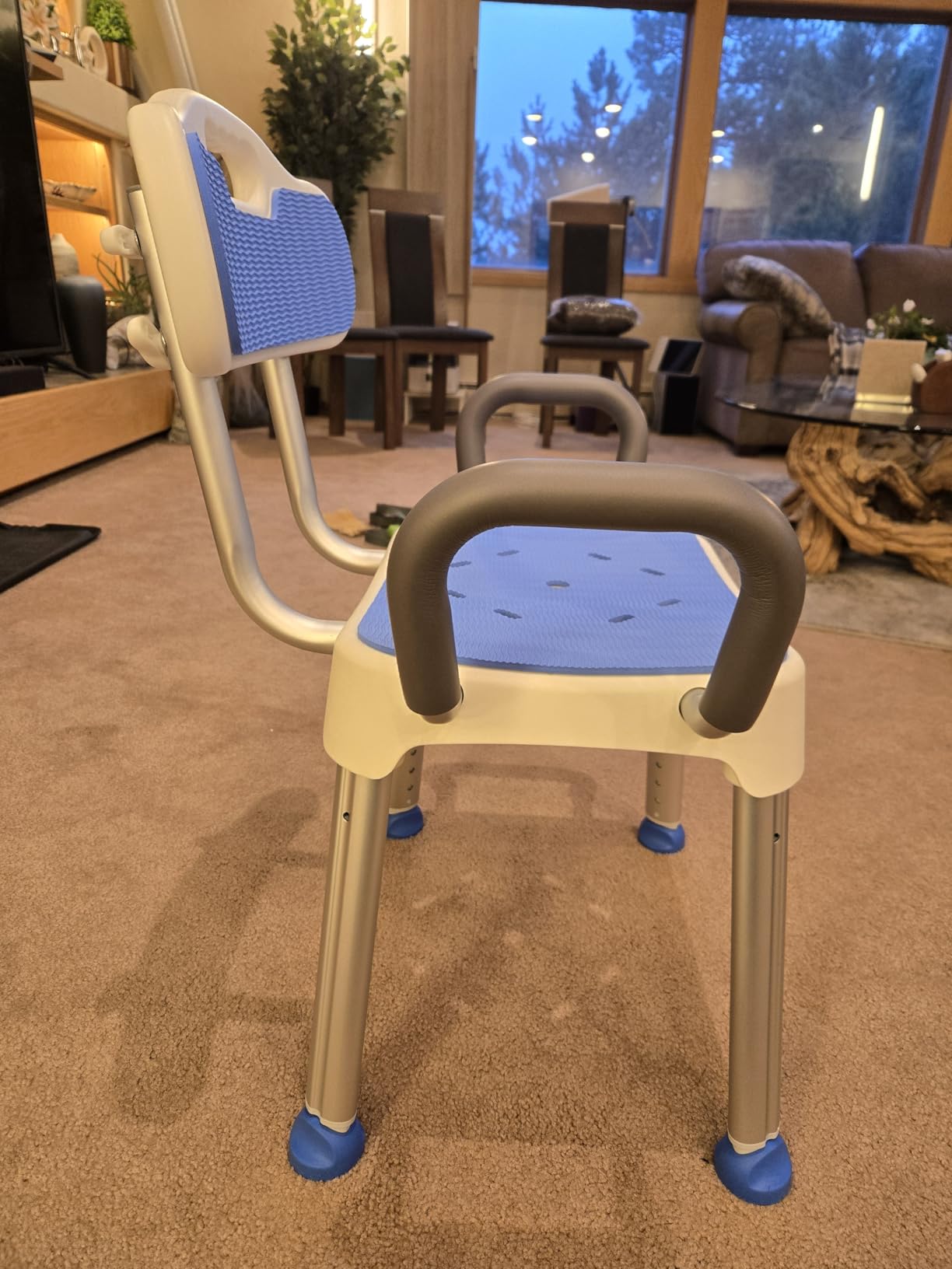 FULLOT Wide Shower Chair for Inside Shower, Stable Bracing Design, 400 lbs | Heavy Duty&Adjustable Shower Chair with Back&Arms for Elderly&Disabled, Shower Seat, Non-Slip Feet for Safety&Comfort,Blue customer photo 2