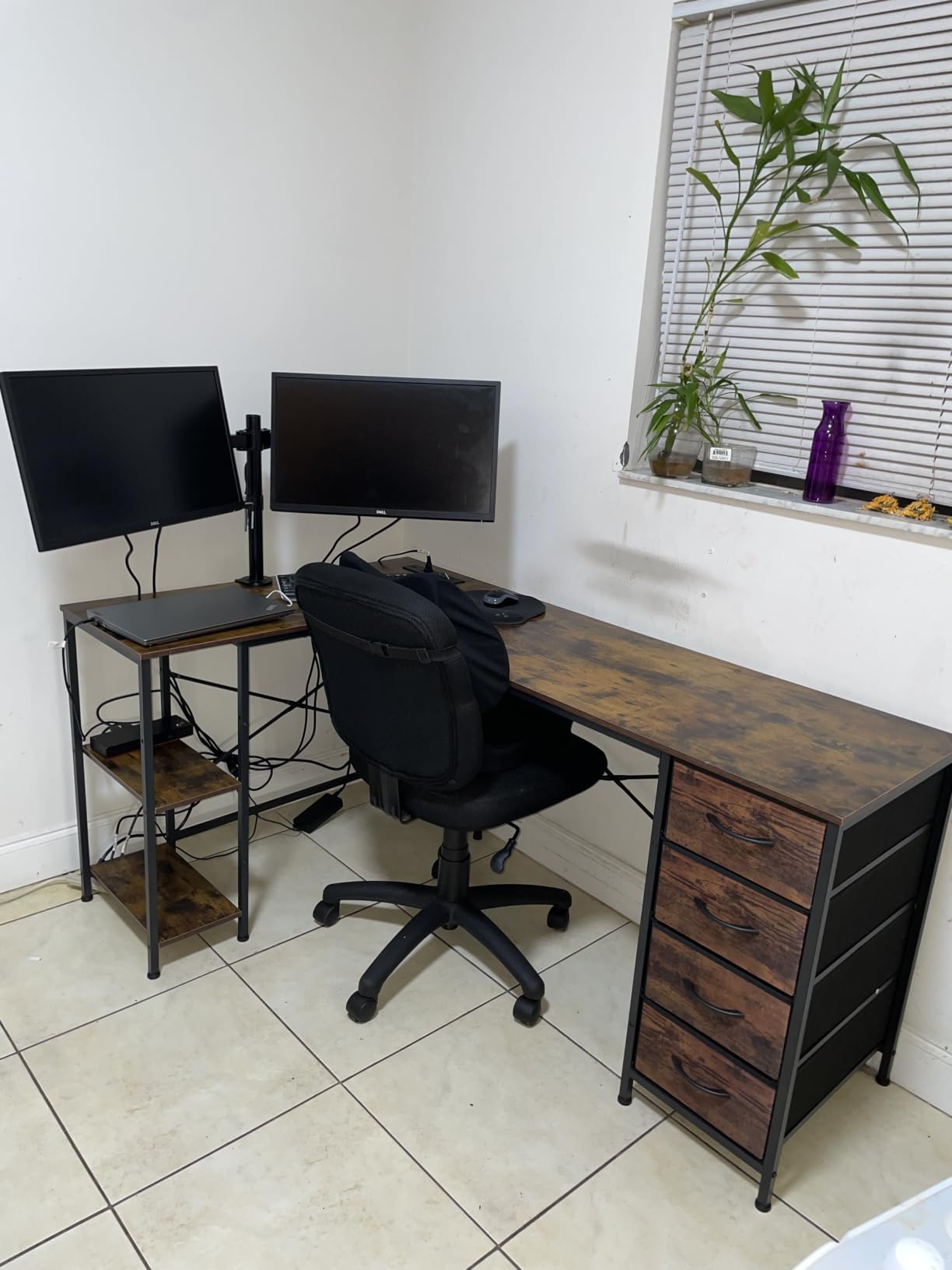 Huuger 55 Inch L Shaped Desk with Fabric Drawers, Reversible Computer Gaming Desk with Power Outlets and USB-C Port, Adjustable Side Storage Shelves, for Work Corner Home Office, Rustic Brown customer photo 1