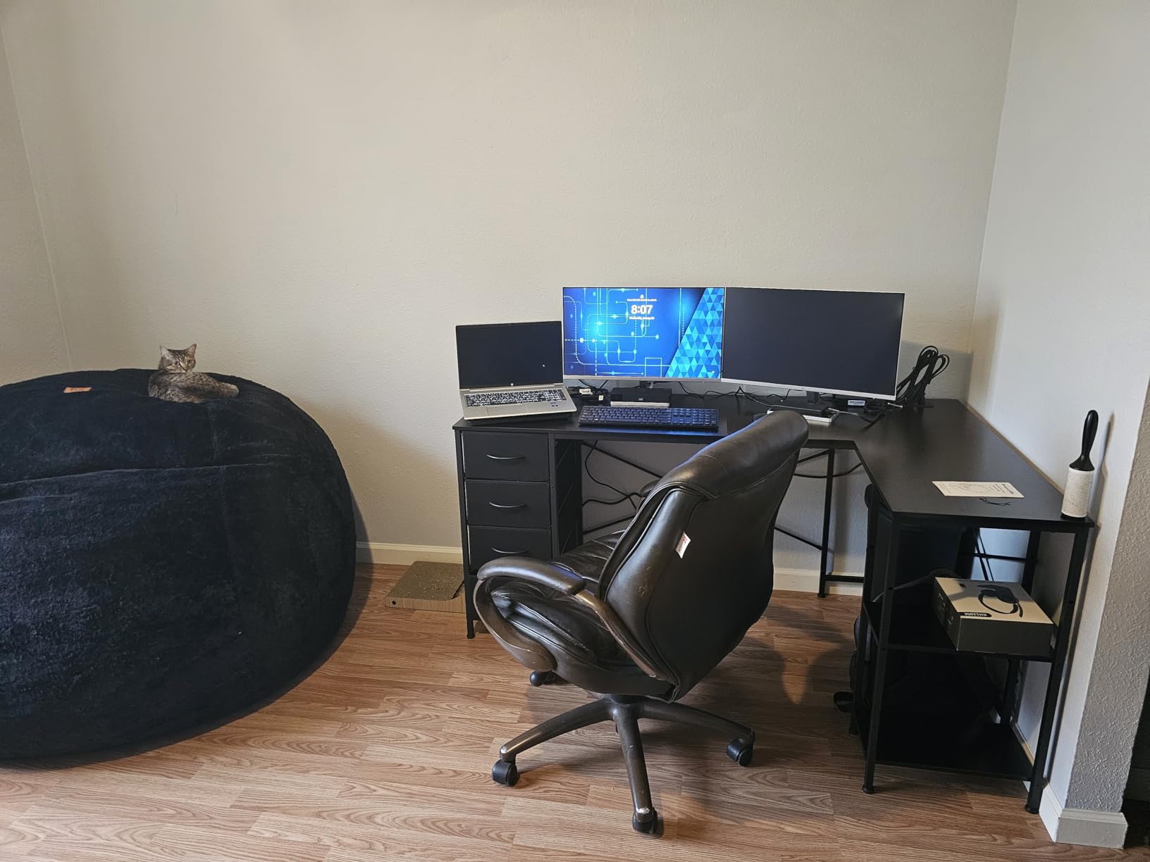 Huuger 55 Inch L Shaped Desk with Fabric Drawers, Reversible Computer Gaming Desk with Power Outlets and USB-C Port, Adjustable Side Storage Shelves, for Work Corner Home Office, Rustic Brown customer photo 2