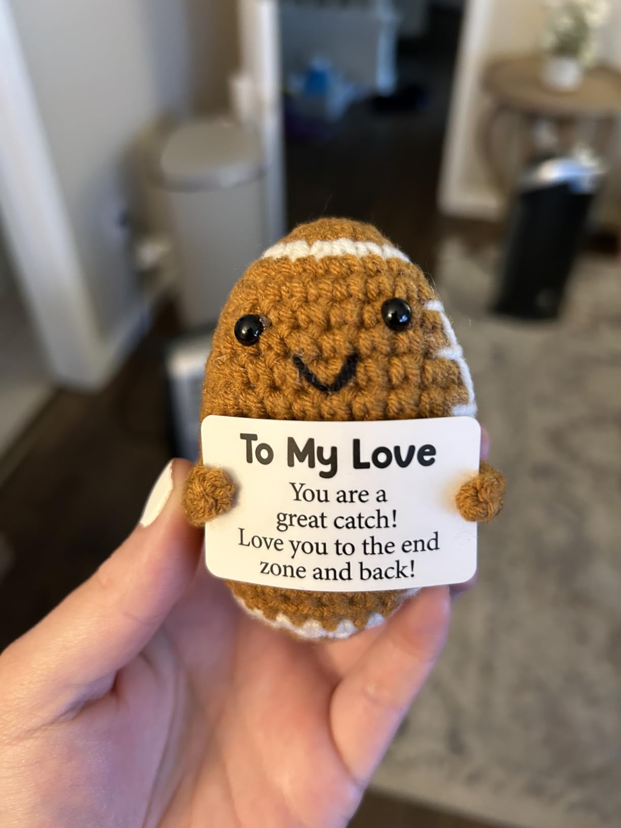 Dad Gifts from Daughter Son Wife, Positive Handmade Crochet Dad Christmas Birthday Gifts, Funny Cute Small Gift for Dads, I Love You Girl Papa Gift Ideas, Unique Football Doll for Father Daddy Stepdad customer photo 1