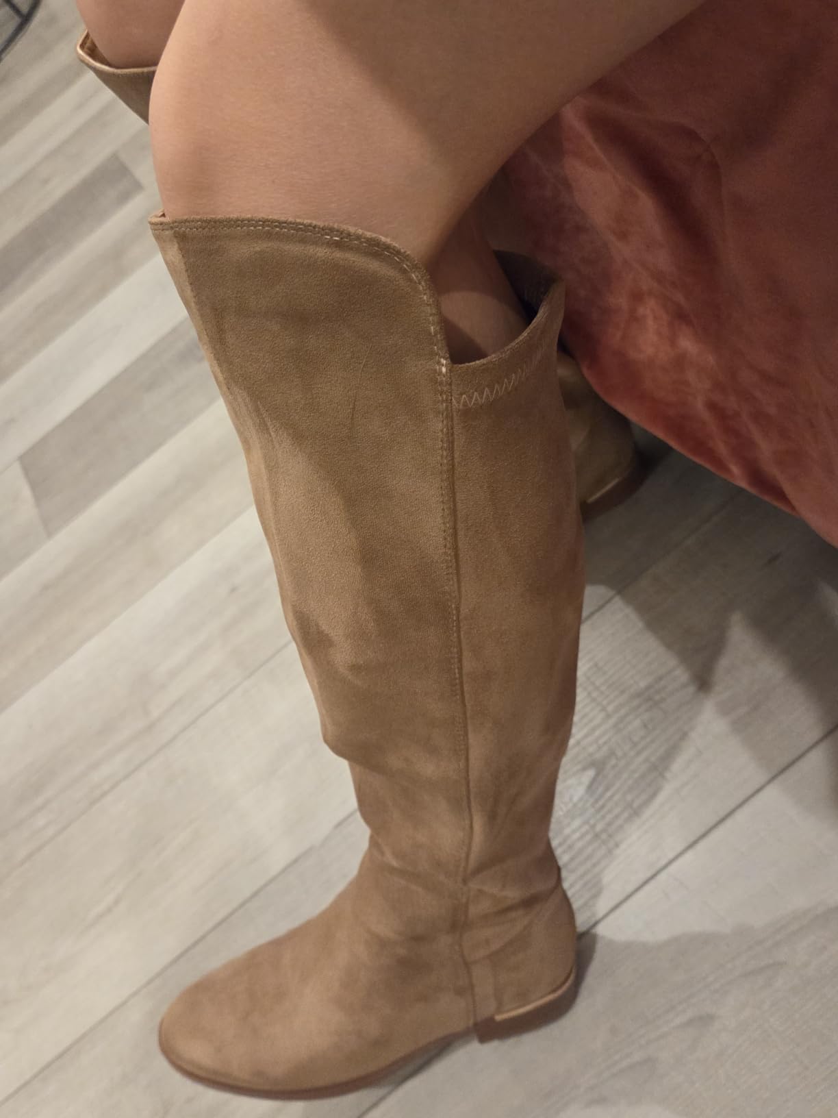 Modatope Rounded Toe Flat Stretchy Dress Knee High Boots Side Zipper customer photo 2