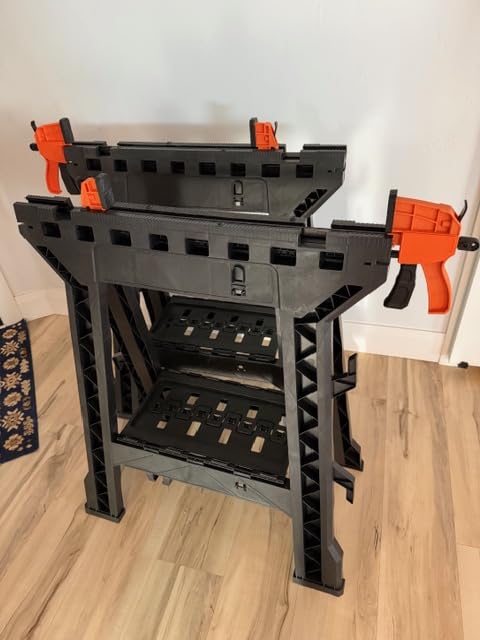 ZYJOYY Saw Horses 2 Pack-Folding Heavy Duty Clamping Sawhorse 1000 LBS Load Capacity, Workhorse with Bar Clamps, Built-in Tool Tray and Cord Hooks customer photo 1