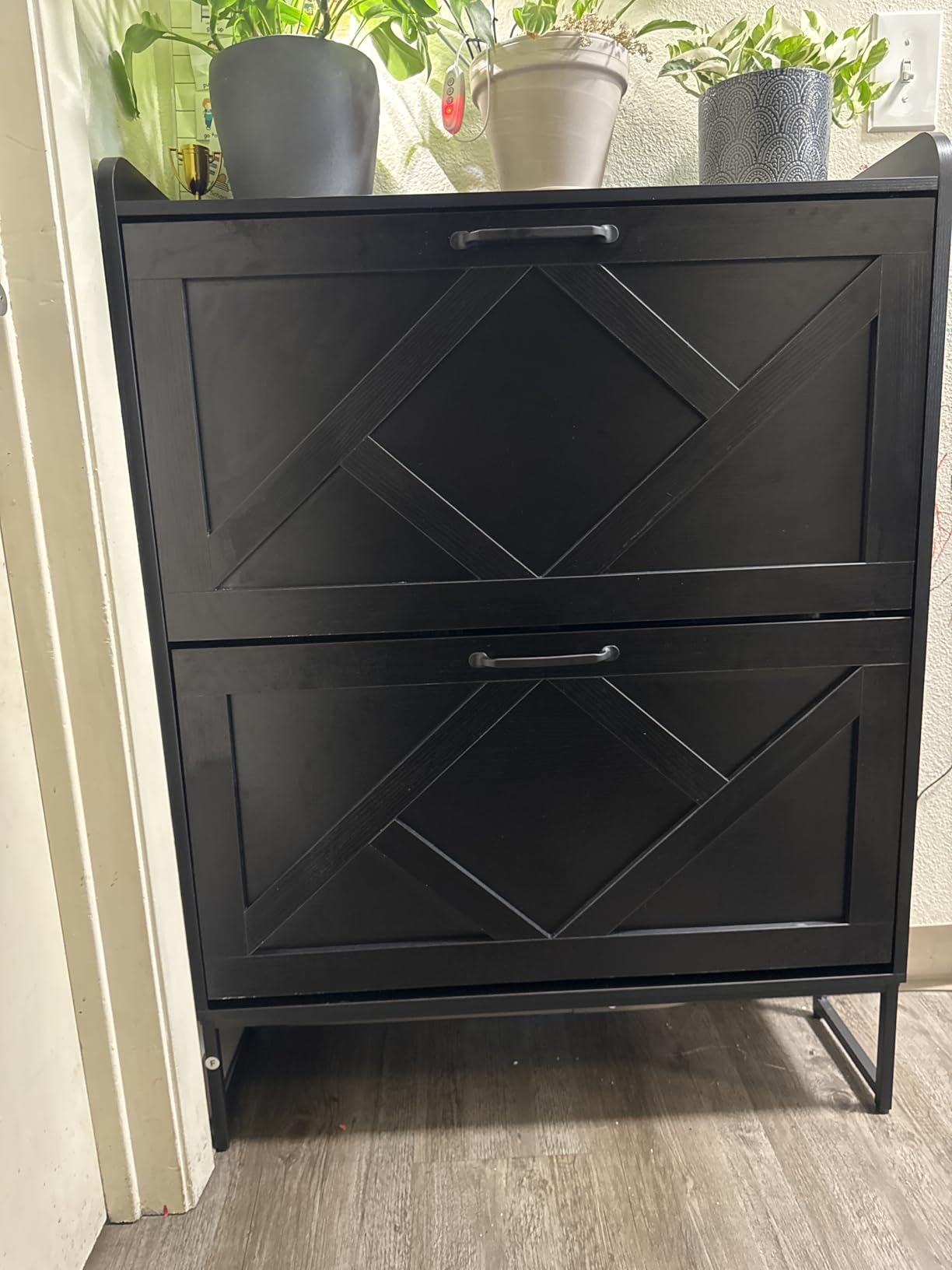 Nicetree Shoe Storage Cabinet, Shoe Cabinet with 2 Flip Drawers, Narrow Shoe Rack Cabinet, Farmhouse Slim Shoe Cabinet Storage for Entryway,Blue customer photo 2