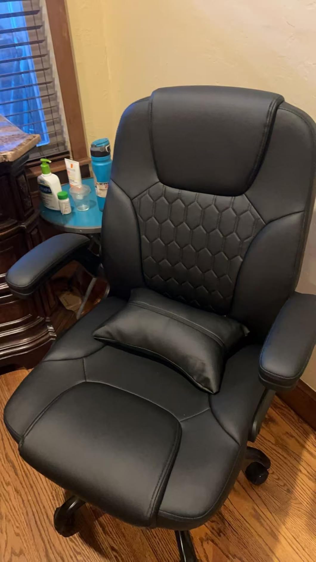 Leather Office Chair Swivel Lumbar Support for Short People Brown customer photo 1