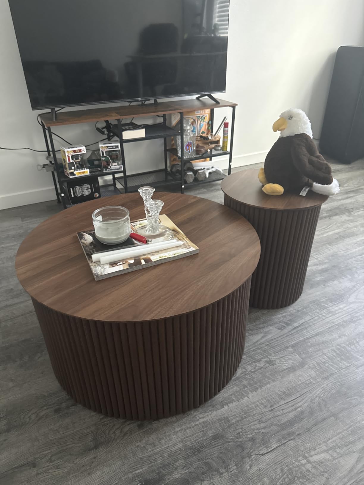 Fluted Round Nesting Coffee Table Set of 2 Circle Center Table Living Room customer photo 2
