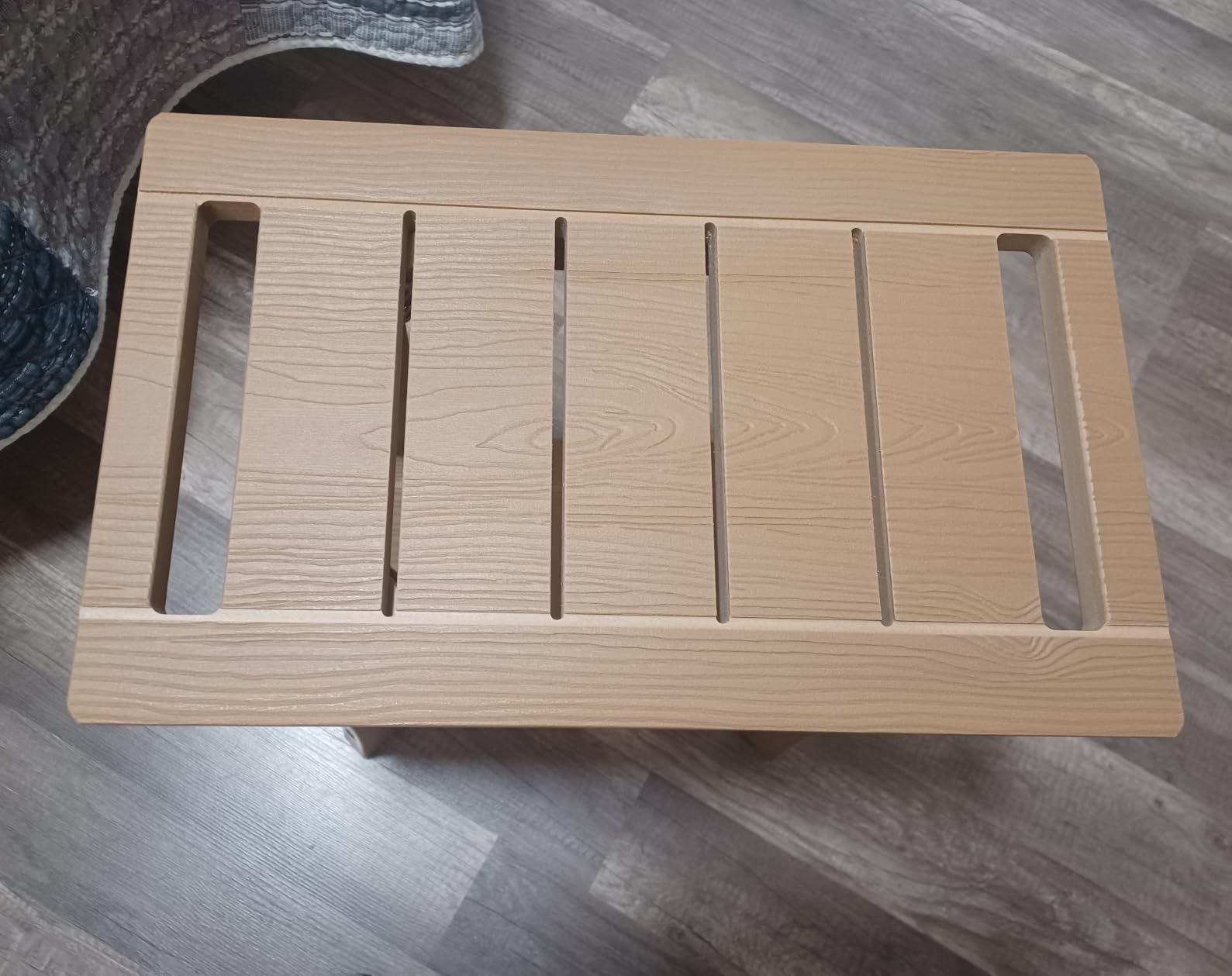 Waterproof HIPS Shower Bench for Inside Shower, Shower Stool, Grey | For seating and leg shaving, Wood-Look texture, Easy care, Non-slip leveling feet, Storage shelf, Indoor/Outdoor use, 350 lb customer photo 2