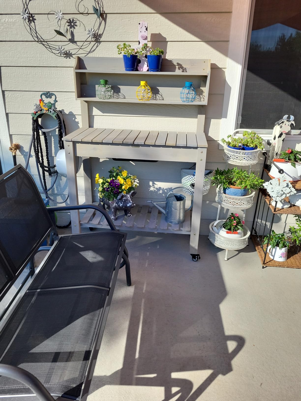 Best Choice Products Mobile Garden Potting Bench, Outdoor Wood Workstation Table w/Sliding Tabletop, 4 Locking Wheels, Food Grade Dry Sink, Storage Shelves - Sage Green customer photo 1