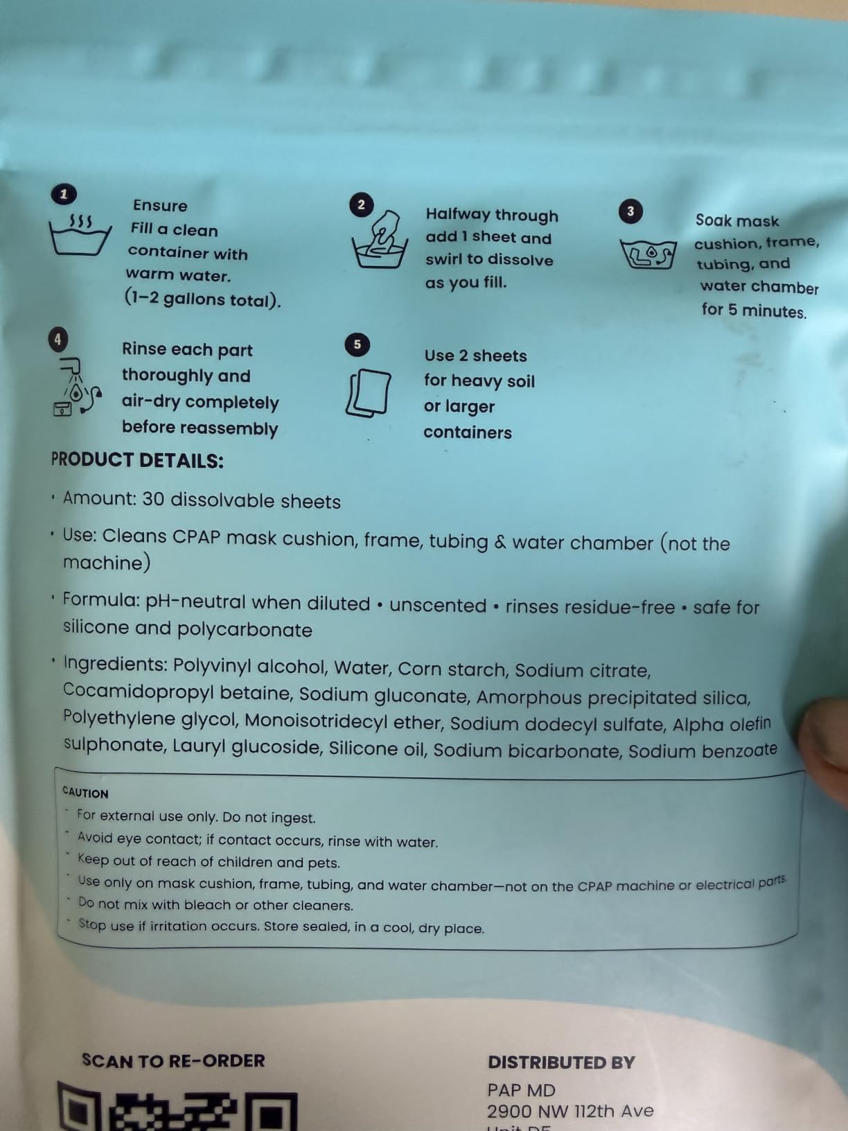 PAPMD CPAP Dissolvable Cleaning Sheets Pro, Light-Moderate Buildup | 30 PCS | Unscented & Dissolvable CPAP cleaning supplies for mask, hose & chamber. customer photo 1