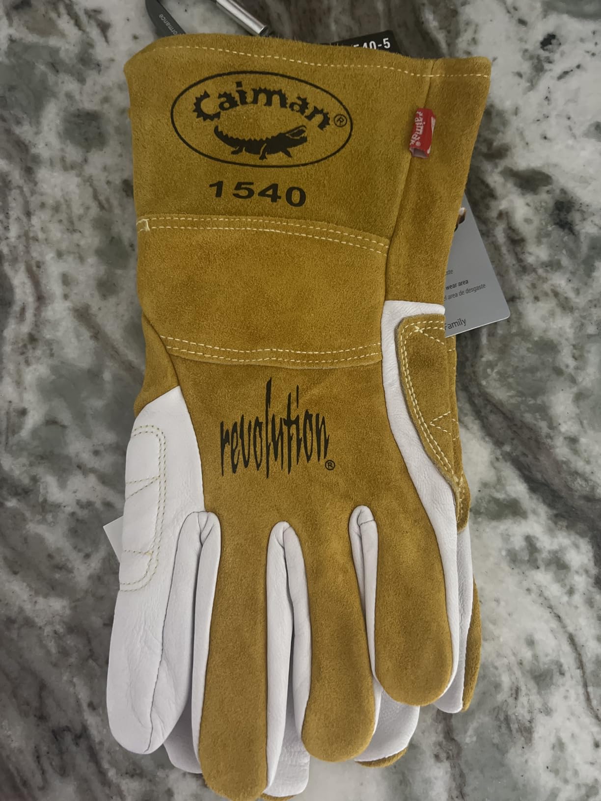 Caiman Premium Goat Grain TIG/Multi-Task Welding Gloves, Split Cowhide Back, 4-Inch Extended Cuff, White/Gold, Large (1540-5) customer photo 2