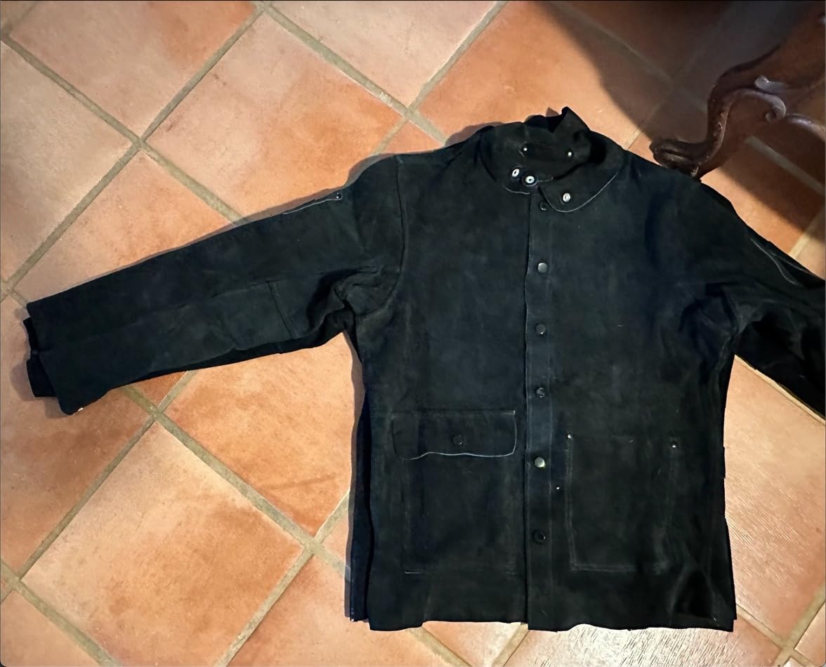 Black Leather Welding Jacket, Heavy Duty FR Split Cowhide Leather Work Safety Jackets, Welder Jackets for Men & Women customer photo 1