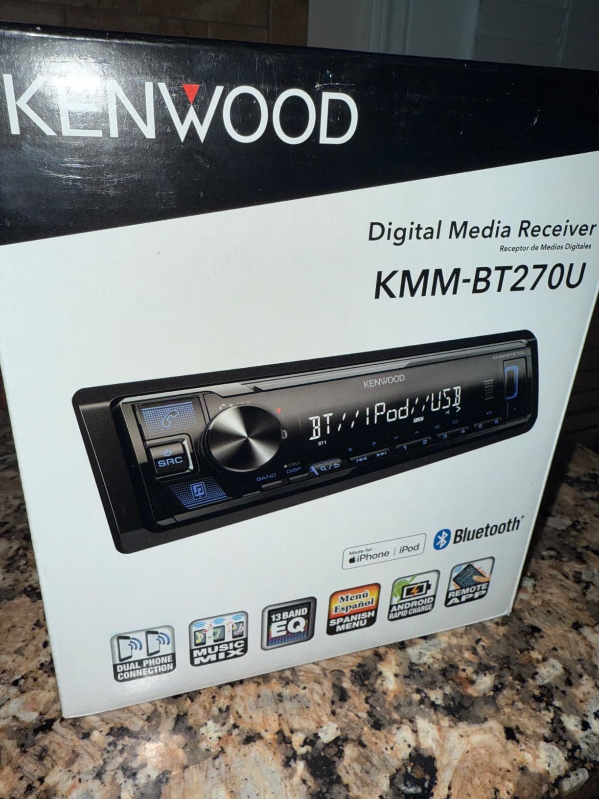 KENWOOD KMM-BT270U Bluetooth Digital Media Car Stereo Receiver with USB Port – AM/FM Radio, MP3 Player, High Contrast LCD, Detachable Face Plate, Single DIN, 13-Band EQ customer photo 2