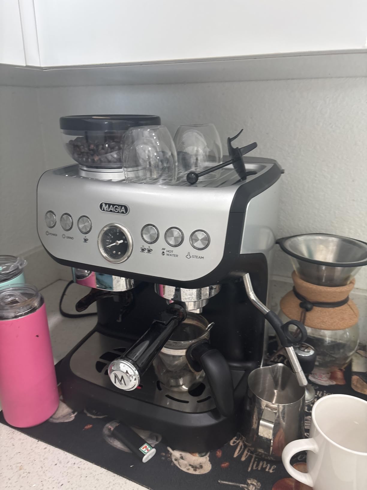 Zulay Kitchen Magia Manual Espresso Machine with Built-In Grinder & Steam Wand – 15 Bar Pressure Espresso Maker, 2L Removable Water Tank, Milk Frother, Complete Home Barista Set, Black & Silver customer photo 1
