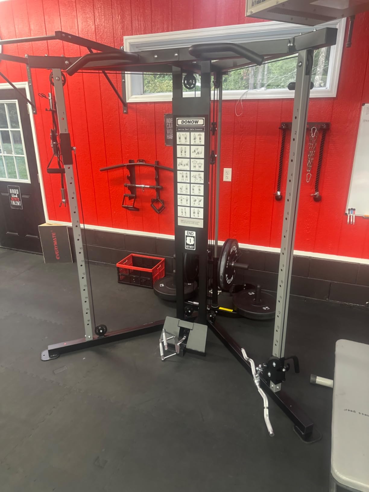 DONOW Cable Crossover Machine, Cable Fly Machine Home Gym System Workout Station with Dual Pulley System Pull-Up Bar Cable Bar and LAT Pull Down System customer photo 1